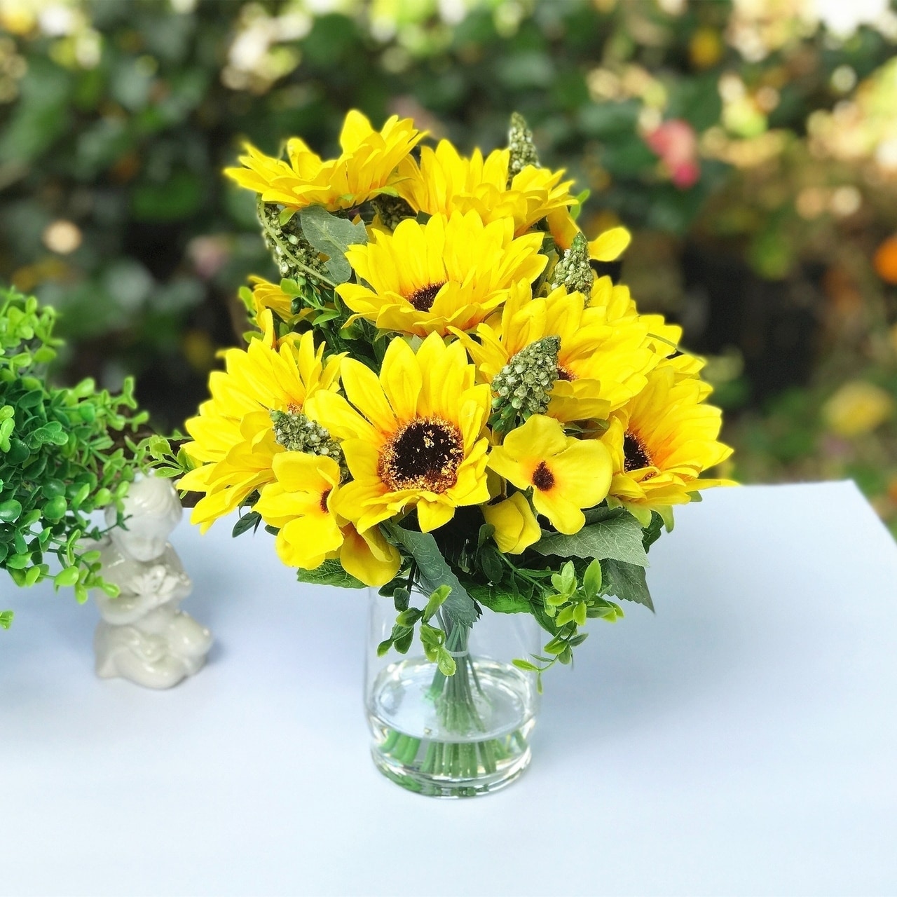 Enova Home Mixed Sunflower Silk Flower Arrangement In Clear Gl Vase With Faux Water Yellow Enova Home Mixed Sunflower Silk Flower Arrangement In Clear Gl Vase With Faux Water Yellow