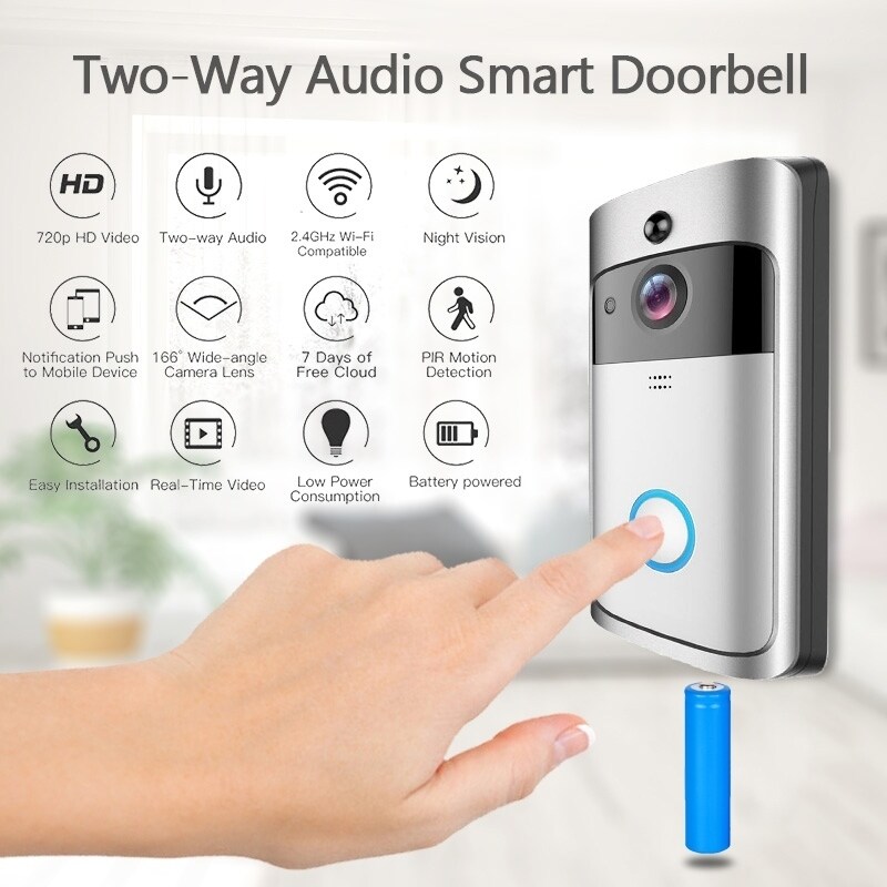 WiFi Wireless Video Doorbell Two-Way Smart Talk Security Camera PIR Door B 