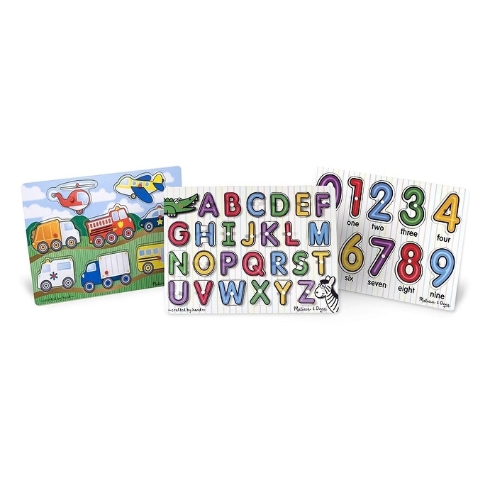 Peg Puzzle Bundle - Alphabet, Vehicles, Numbers - Bed Bath