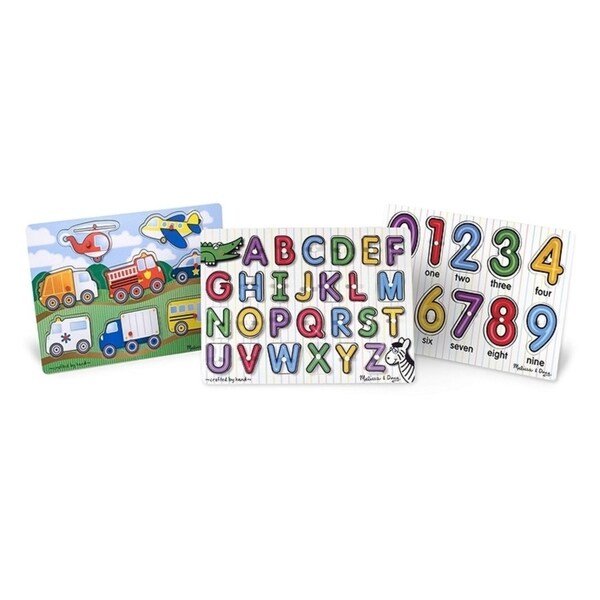Peg Puzzle Bundle - Alphabet, Vehicles, Numbers - Bed Bath
