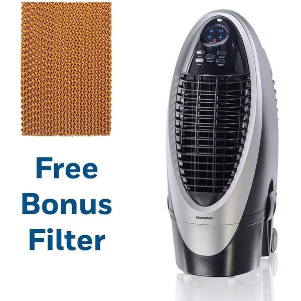 Honeywell 300 CFM Indoor Evaporative Air Cooler in Silver/Gray with Remote Control and an Extra Honeycomb Filter