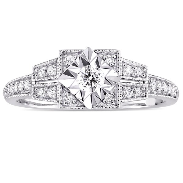 Miadora Sterling Silver 1/4ct TDW Diamond Geometric Engagement Ring. Opens flyout.