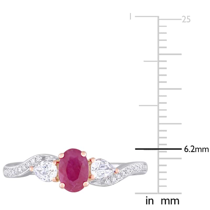 Miadora 14k White and Rose Gold Ruby White Sapphire and Diamond 3-Stone Engagement Ring