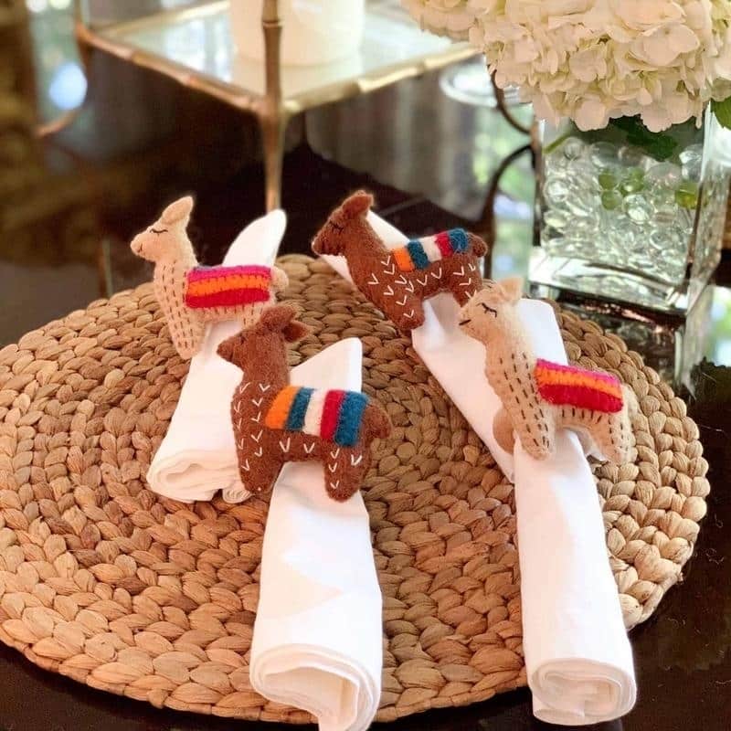 The Curated Nomad Thrift Handmade Llama Napkin Rings (Set of 4)