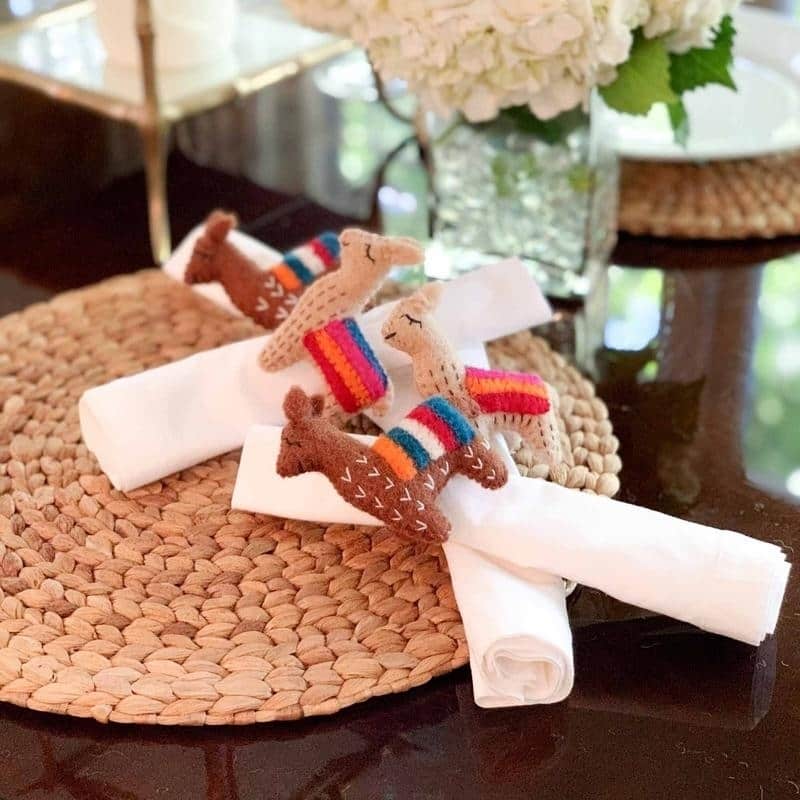 The Curated Nomad Thrift Handmade Llama Napkin Rings (Set of 4)