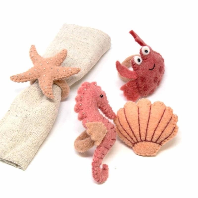 The Curated Nomad Thrift Handmade Seashore Napkin Rings (Set of 4)