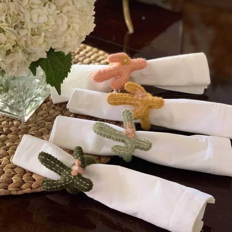 The Curated Nomad Thrift Felt Cactus Napkin Rings (Set of 4)