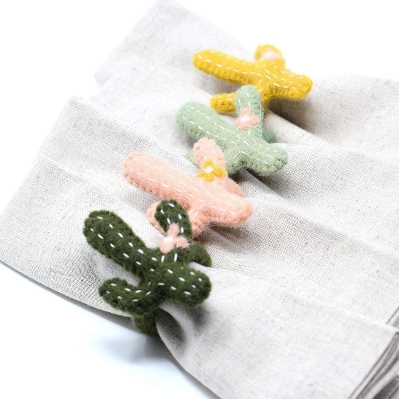 The Curated Nomad Thrift Felt Cactus Napkin Rings (Set of 4)