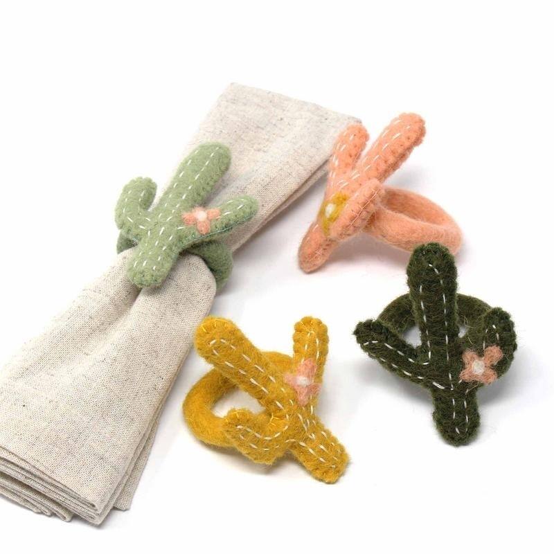 The Curated Nomad Thrift Felt Cactus Napkin Rings (Set of 4)