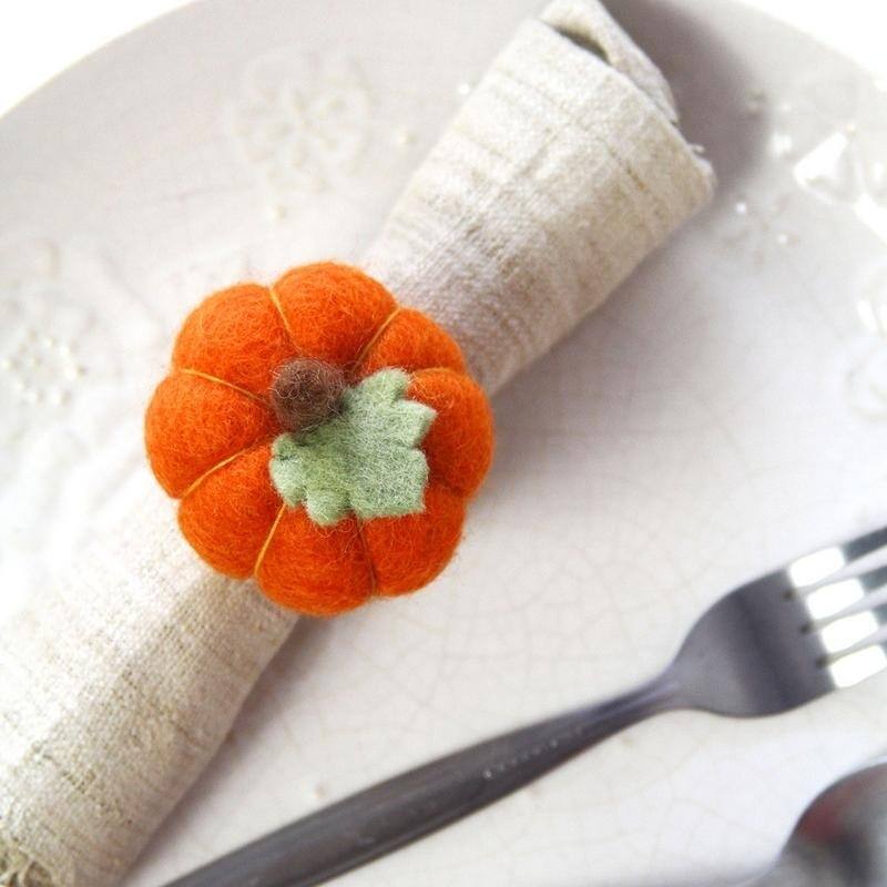 The Curated Nomad Thrift Handmade Pumpkin Napkin Rings (Set of 4)