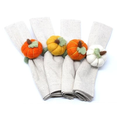 The Curated Nomad Thrift Handmade Pumpkin Napkin Rings (Set of 4)