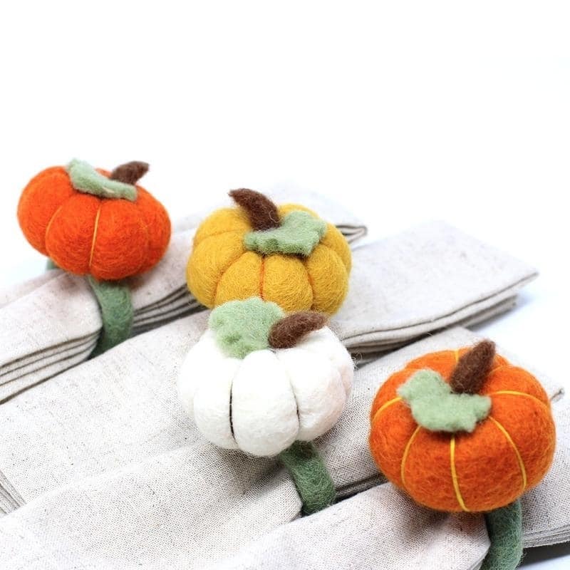The Curated Nomad Thrift Handmade Pumpkin Napkin Rings (Set of 4)
