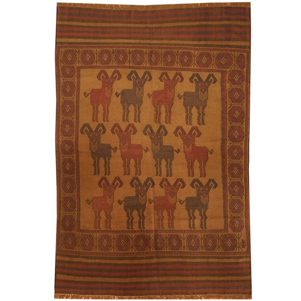 Handmade One-of-a-Kind Wool Kilim (Afghanistan) - 6' x 8'6