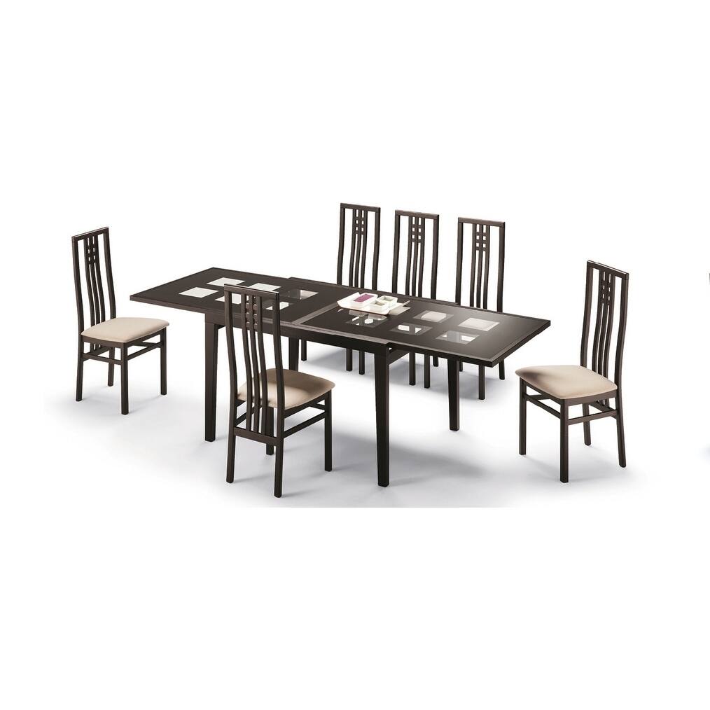 Luca Home Cappuccino Extendable Frosted Glass Table - Brown