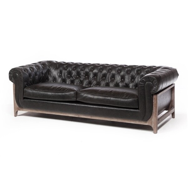 Shelby Chesterfield 3 Seater Black Leather Sofa