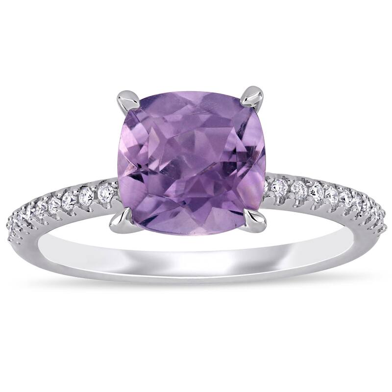 Miadora 14k White Gold Amethyst and 1/10ct TDW Diamond Solitaire Engagement Ring