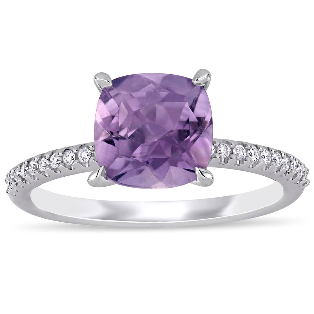 Miadora 14k White Gold Amethyst and 1/10ct TDW Diamond Solitaire Engagement Ring