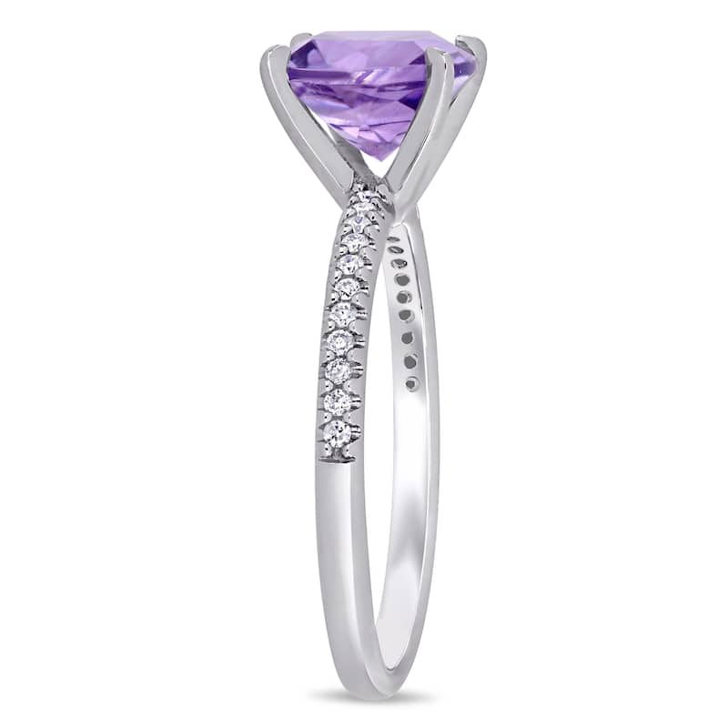 Miadora 14k White Gold Amethyst and 1/10ct TDW Diamond Solitaire Engagement Ring
