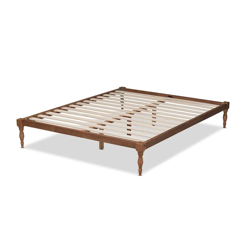 Contemporary Walnut Wood Platform Bed Frame