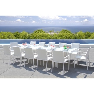 Ritz 13-piece White Mesh Sling Dining Set with 1 Rectangular Extension Table and 12 Chairs