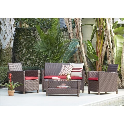 COSCO Outdoor 4 Piece Malmo Resin Wicker Patio Deep Seating Conversation Set