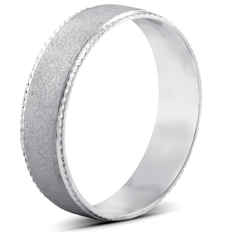 Pompeii3 14k White Gold Brushed Mens Wedding Band with Braided Edge
