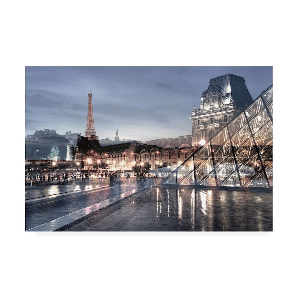 Alan Blaustei 'Louvre with Eiffel Tower Vista #1' Canvas Art