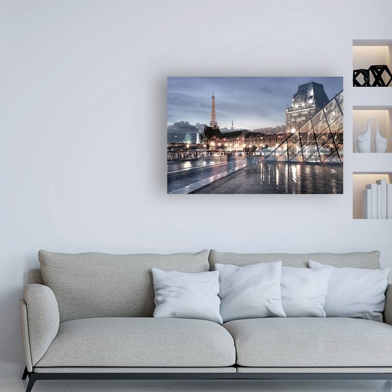Alan Blaustei 'Louvre with Eiffel Tower Vista #1' Canvas Art