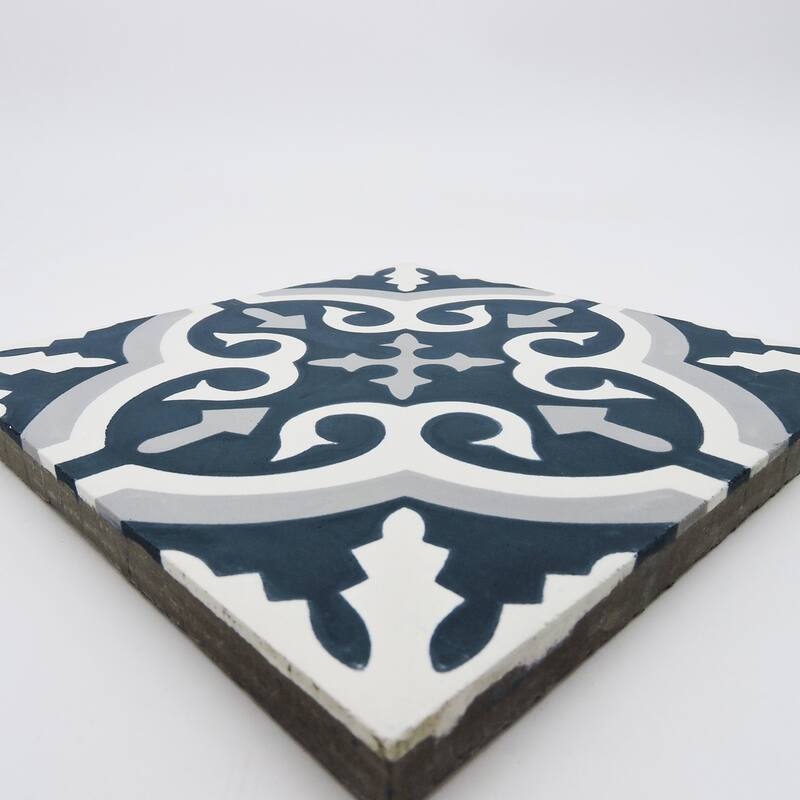 Handmade Argana in Navy Blue, Grey Tile, Pack of 12 (Morocco)
