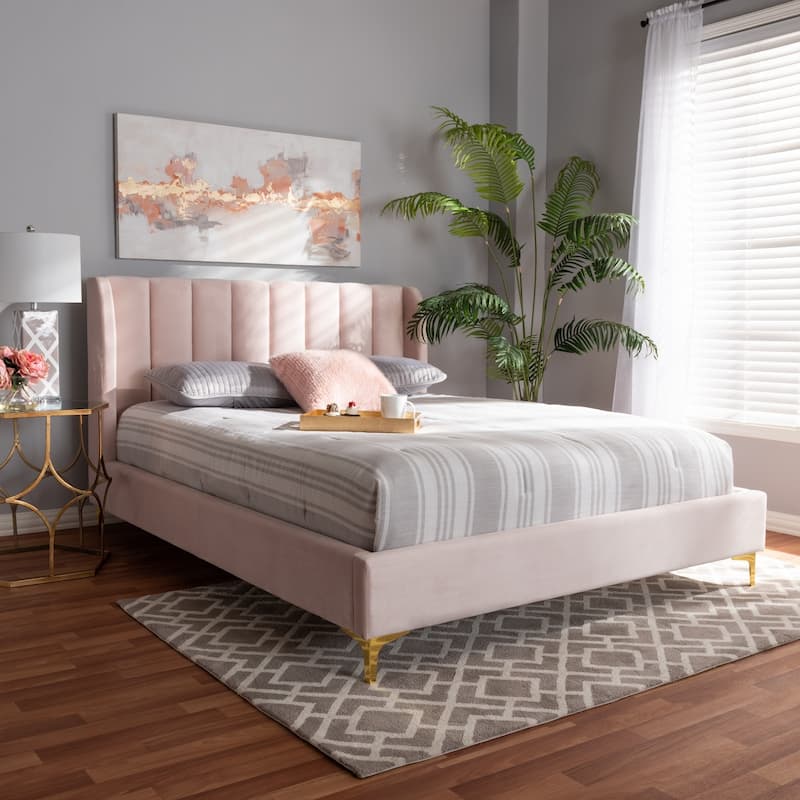 Silver Orchid Bruce Glam Velvet Fabric Platform Bed
