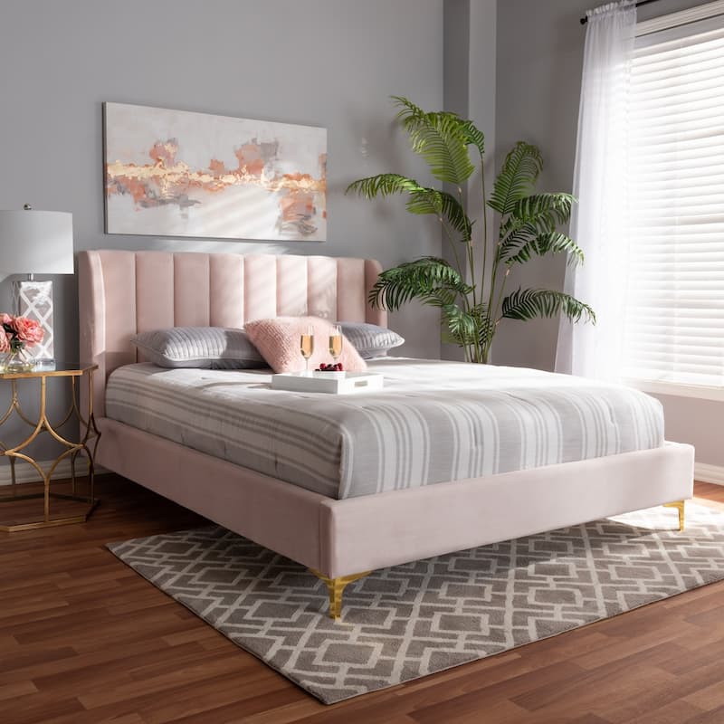 Silver Orchid Bruce Glam Velvet Fabric Platform Bed