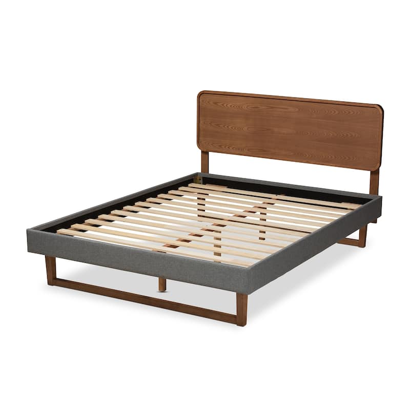 Mid-Century Walnut Wood Platform Bed