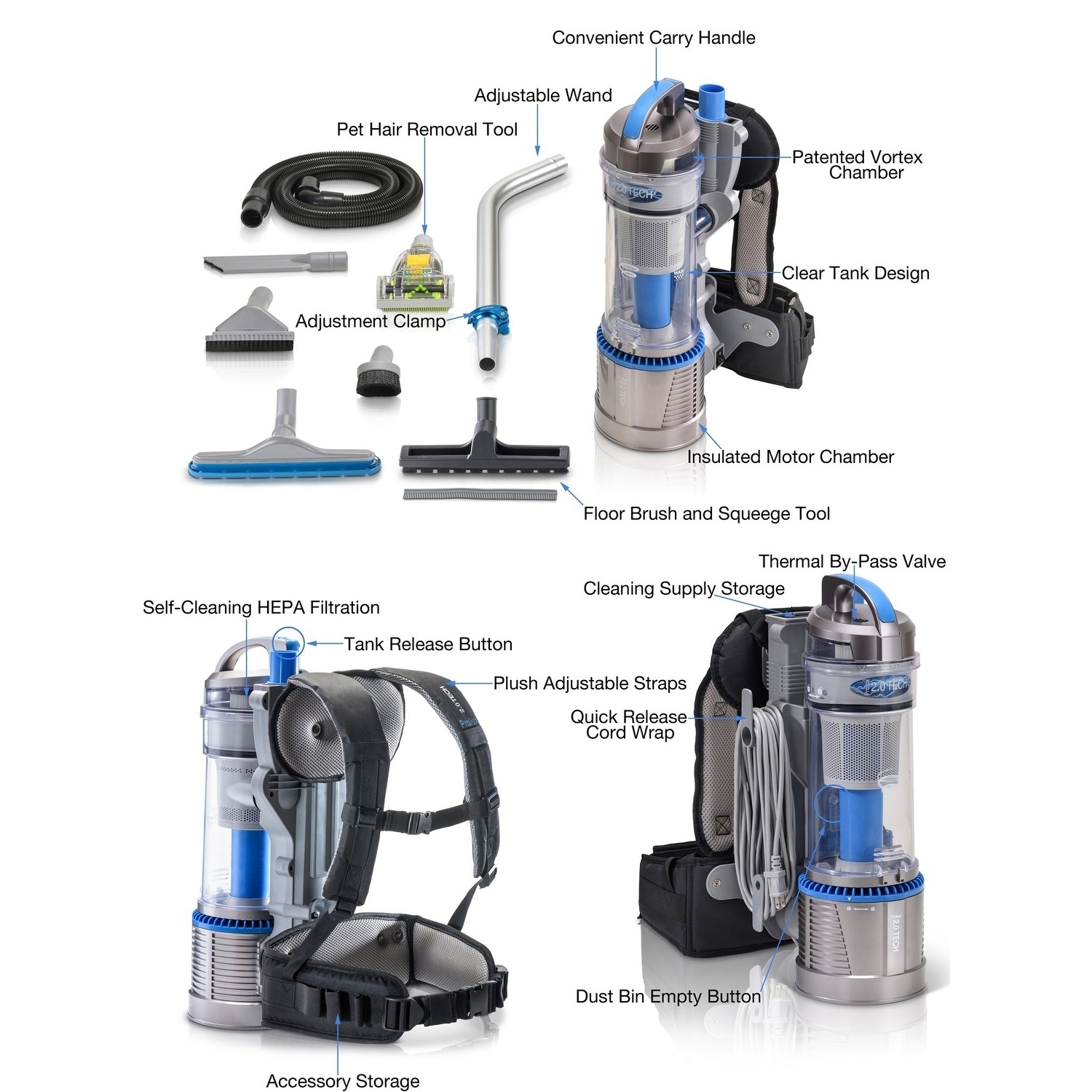 Prolux 2.0 Residential Bagless Backpack Vacuum with Deluxe 1 1/2 inch Tool Kit