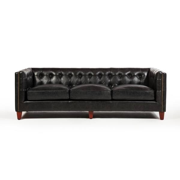 Shop Belvedere 3 Seater Sofa In Legacy Black Leather On Sale