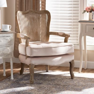 Copper Grove Znamianka Velvet Chair with Geometric Cut-out Wicker Back and Padded Armrests