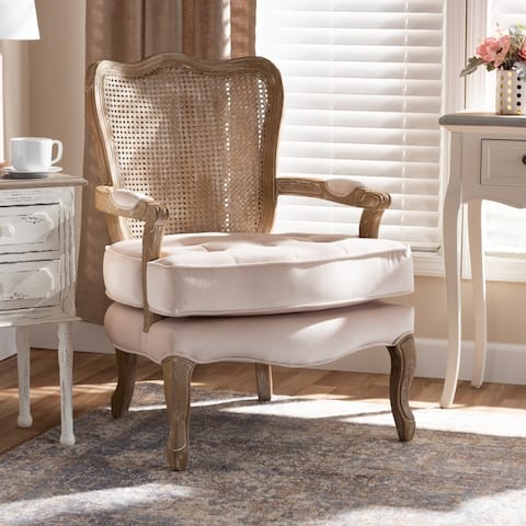 Copper Grove Znamianka Velvet Chair with Geometric Cut-out Wicker Back and Padded Armrests