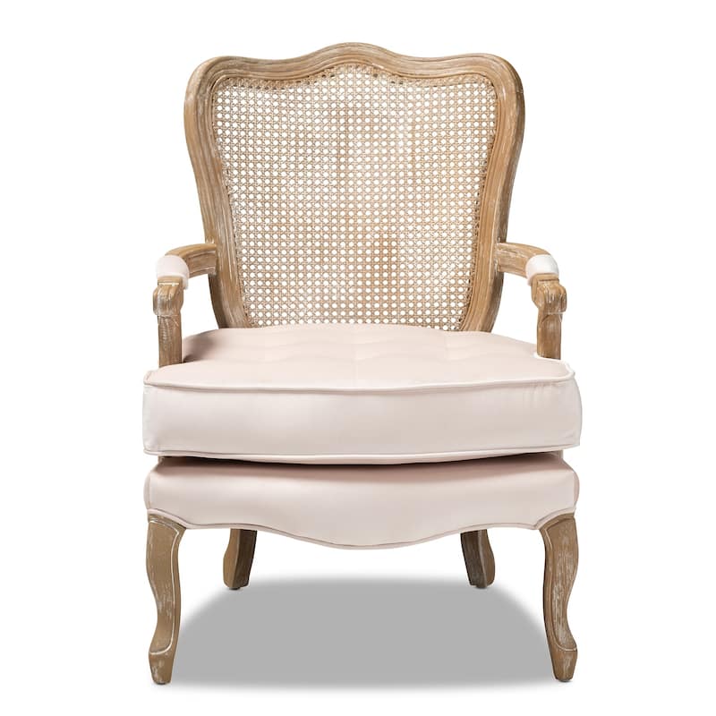 Copper Grove Znamianka Velvet Chair with Geometric Cut-out Wicker Back and Padded Armrests