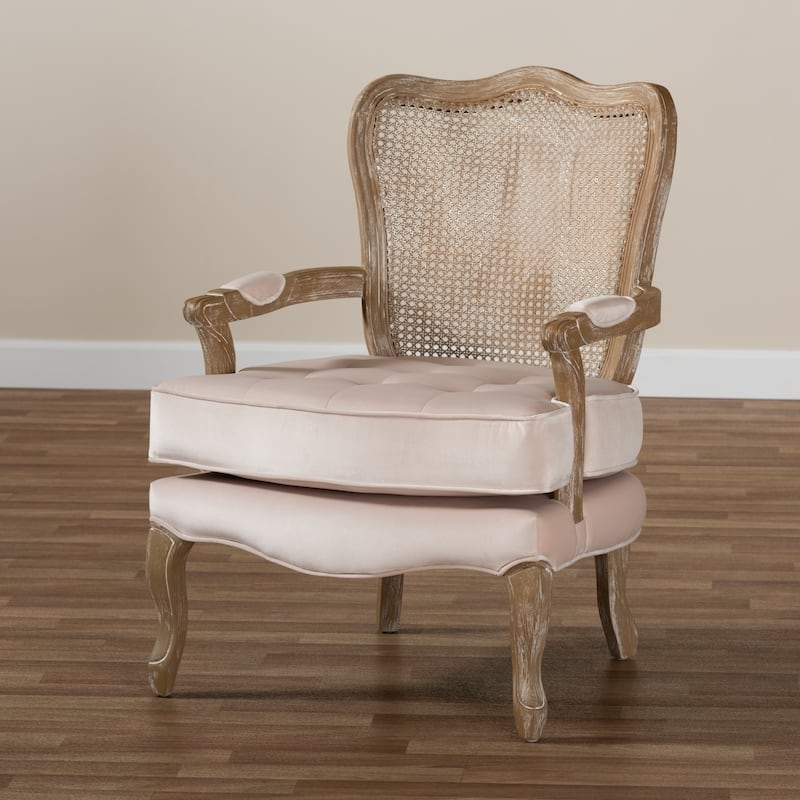 Copper Grove Znamianka Velvet Chair with Geometric Cut-out Wicker Back and Padded Armrests