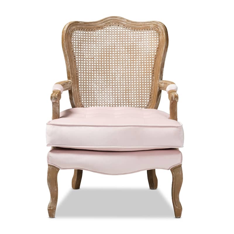 Copper Grove Znamianka Velvet Chair with Geometric Cut-out Wicker Back and Padded Armrests