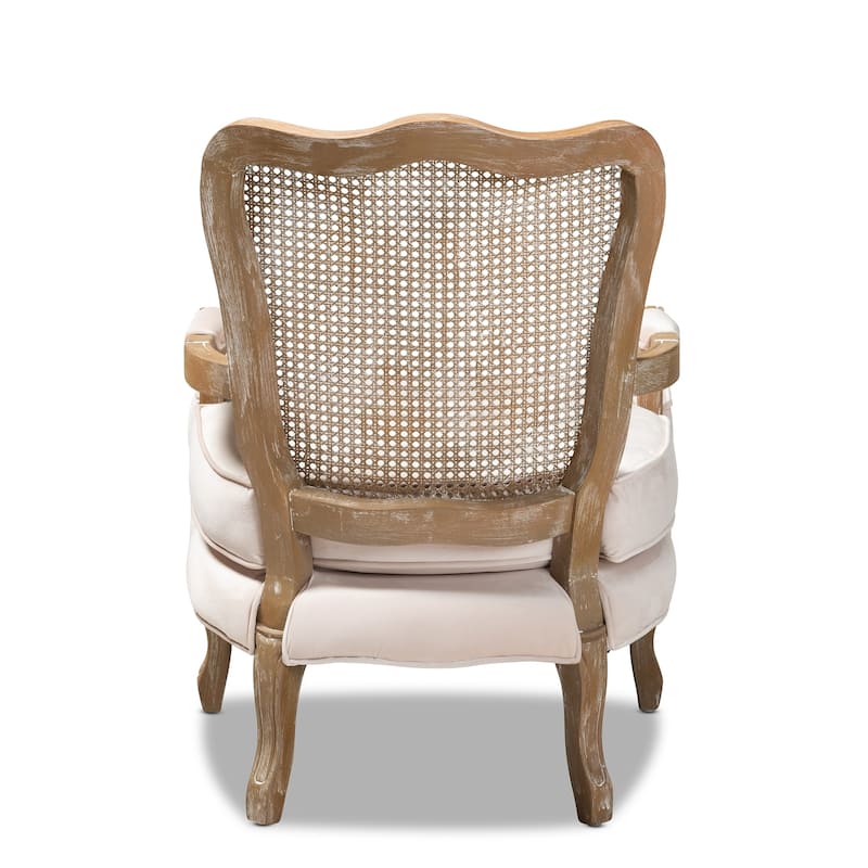 Copper Grove Znamianka Velvet Chair with Geometric Cut-out Wicker Back and Padded Armrests