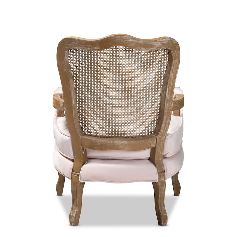 Copper Grove Znamianka Velvet Chair with Geometric Cut-out Wicker Back and Padded Armrests
