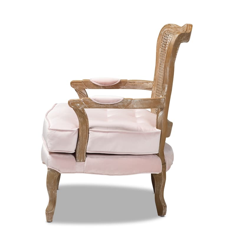 Copper Grove Znamianka Velvet Chair with Geometric Cut-out Wicker Back and Padded Armrests