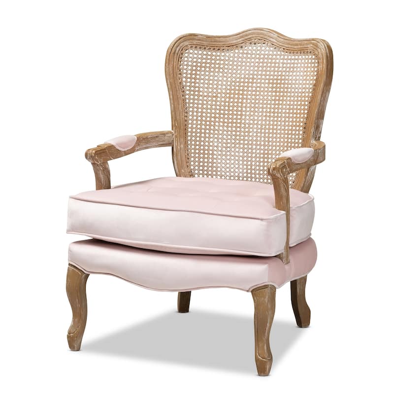 Copper Grove Znamianka Velvet Chair with Geometric Cut-out Wicker Back and Padded Armrests - Pink