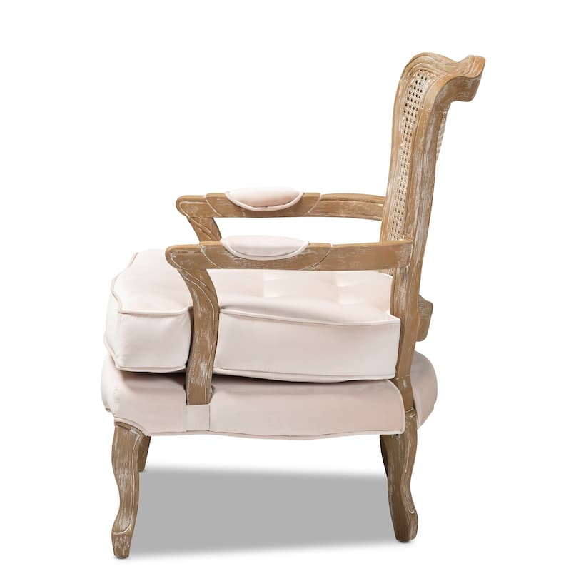 Copper Grove Znamianka Velvet Chair with Geometric Cut-out Wicker Back and Padded Armrests