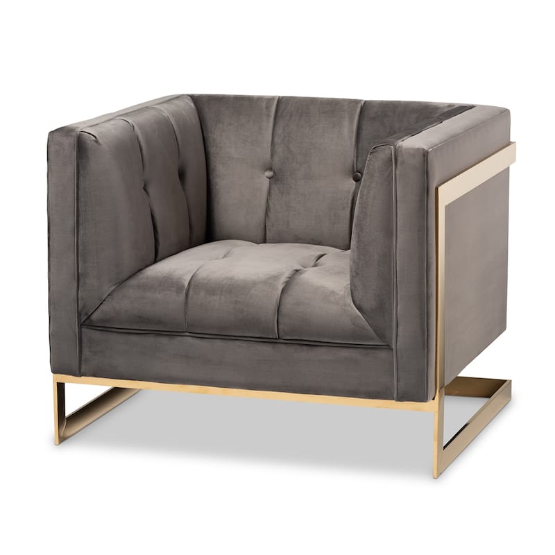 Glam Velvet Fabric Armchair with Gold-Tone Frame - Gray