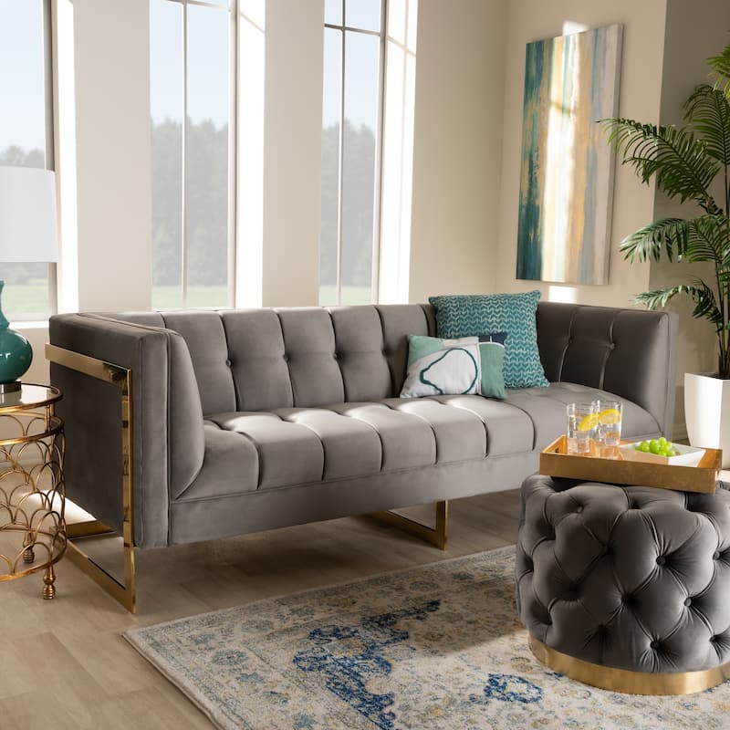Silver Orchid Buckham Glam Velvet Fabric Sofa