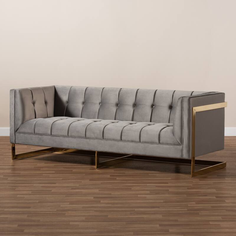 Silver Orchid Buckham Glam Velvet Fabric Sofa