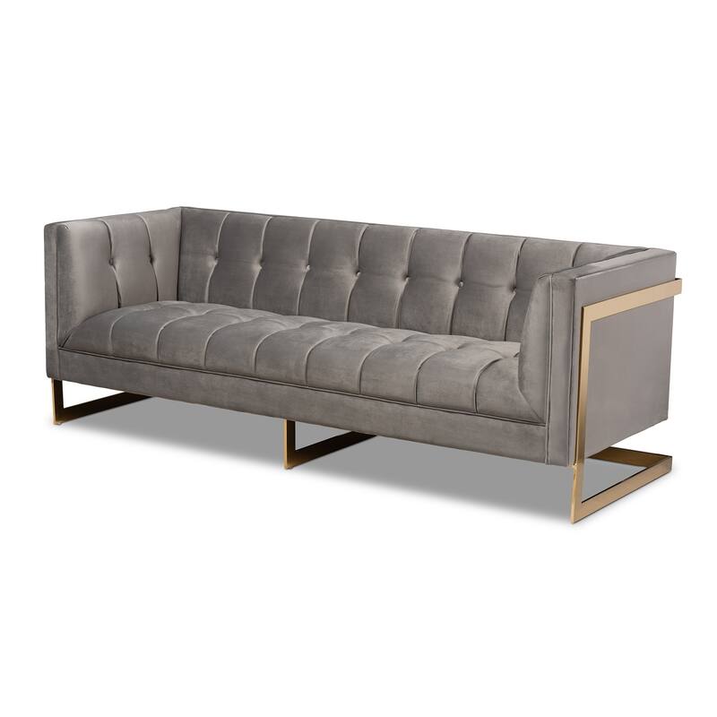 Silver Orchid Buckham Glam Velvet Fabric Sofa - Gray