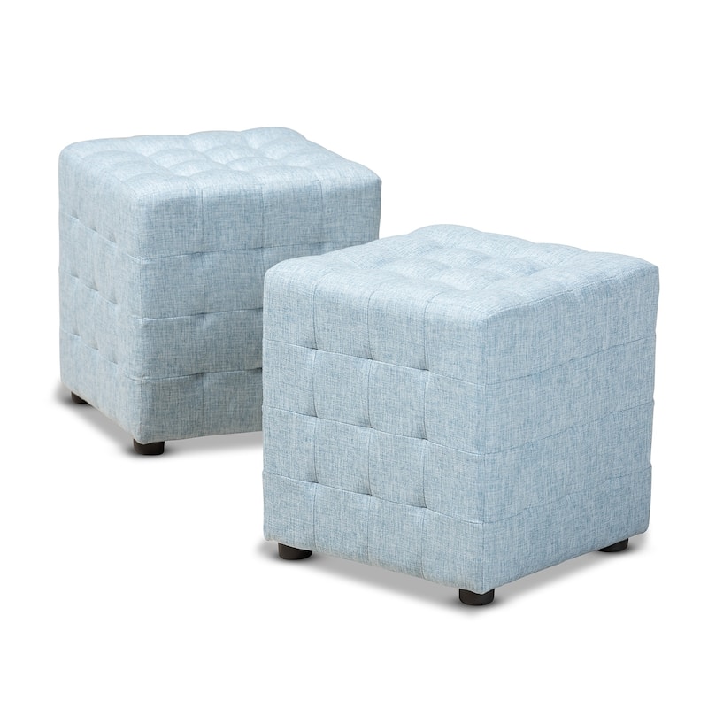 Contemporary Fabric 2-Piece Ottoman Set - Light Blue