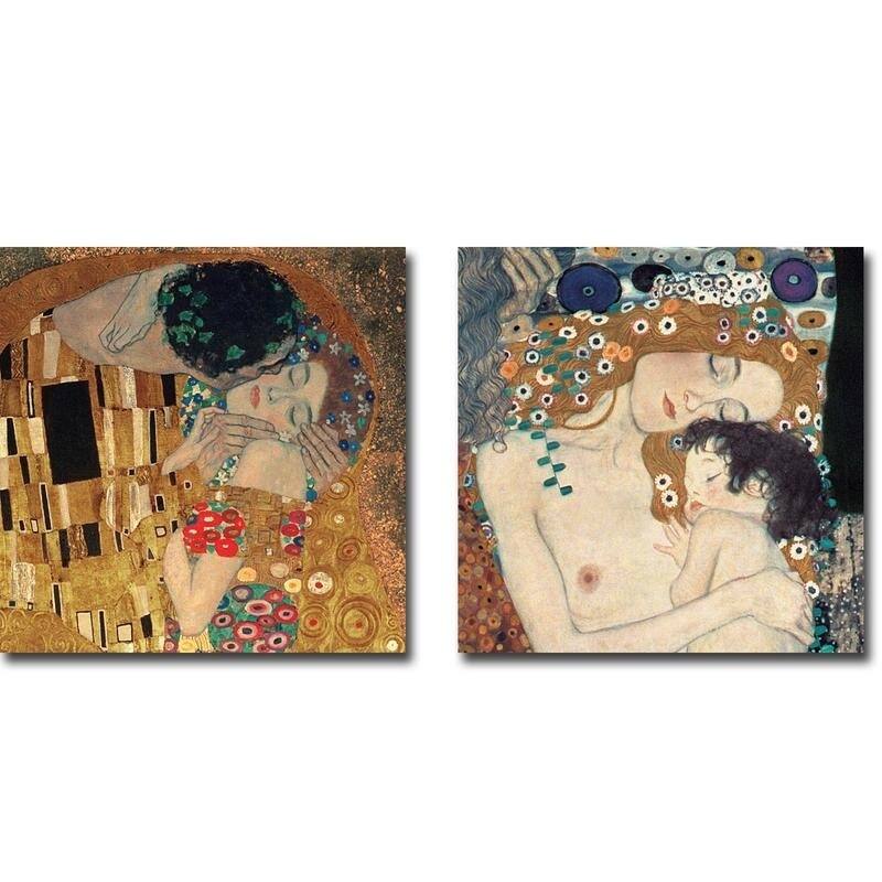 The Kiss & Three Ages of Woman by Gustav Klimt 2-pc Gallery Wrapped Canvas Giclee Art Set (18 in x 18 in Each Canvas in Set)